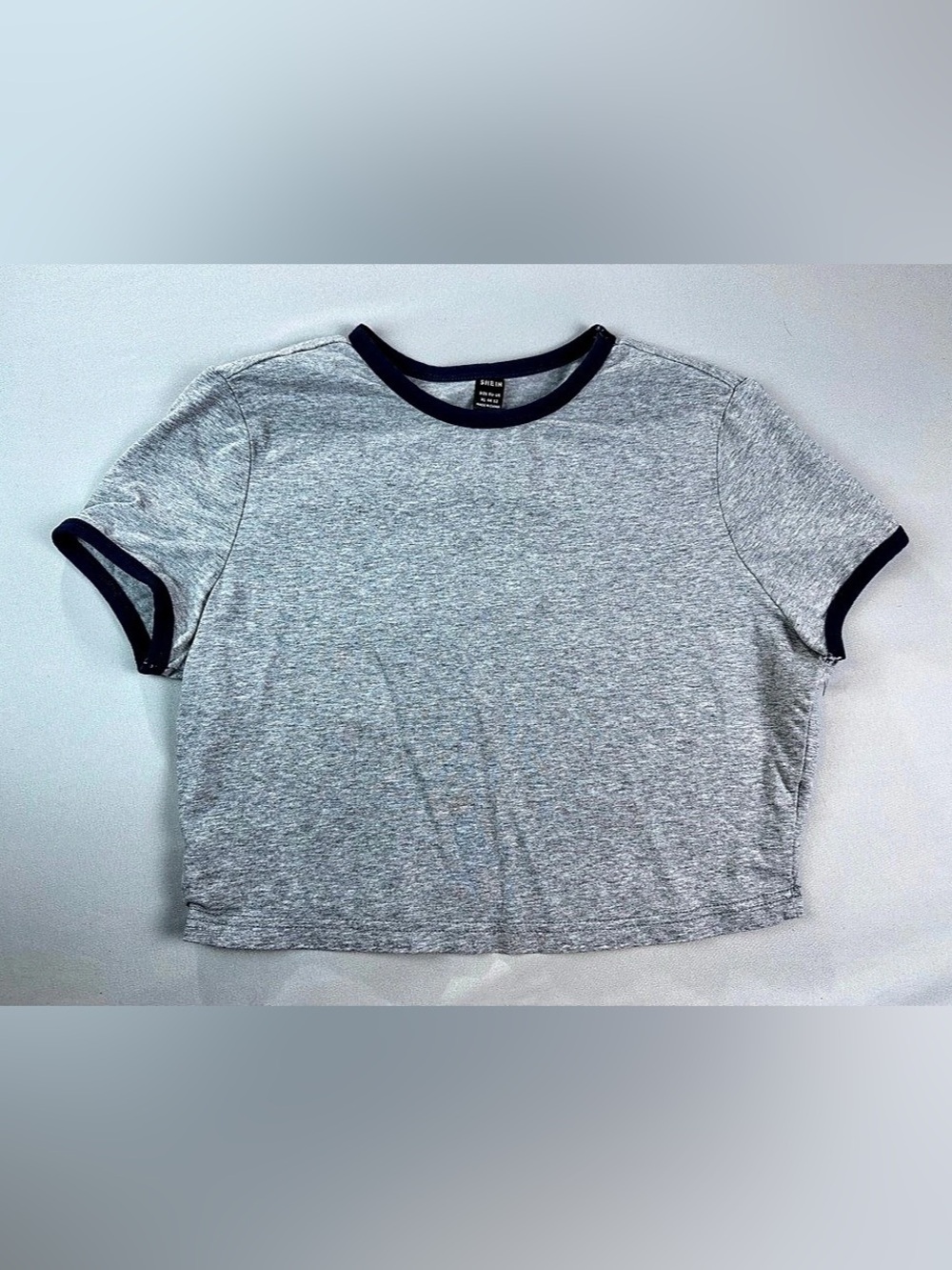 SHEIN Crop Top Gray Navy Short Sleeve Tee XL Boho